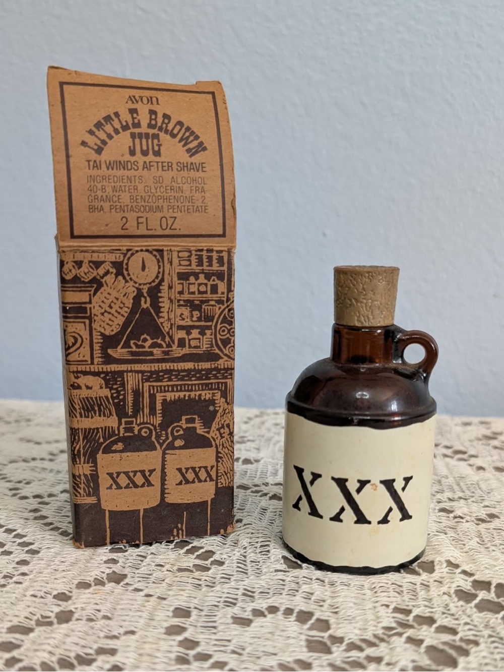 Avon "Little Brown Jug.” Tai Winds Aftershave -  Empty but with Box